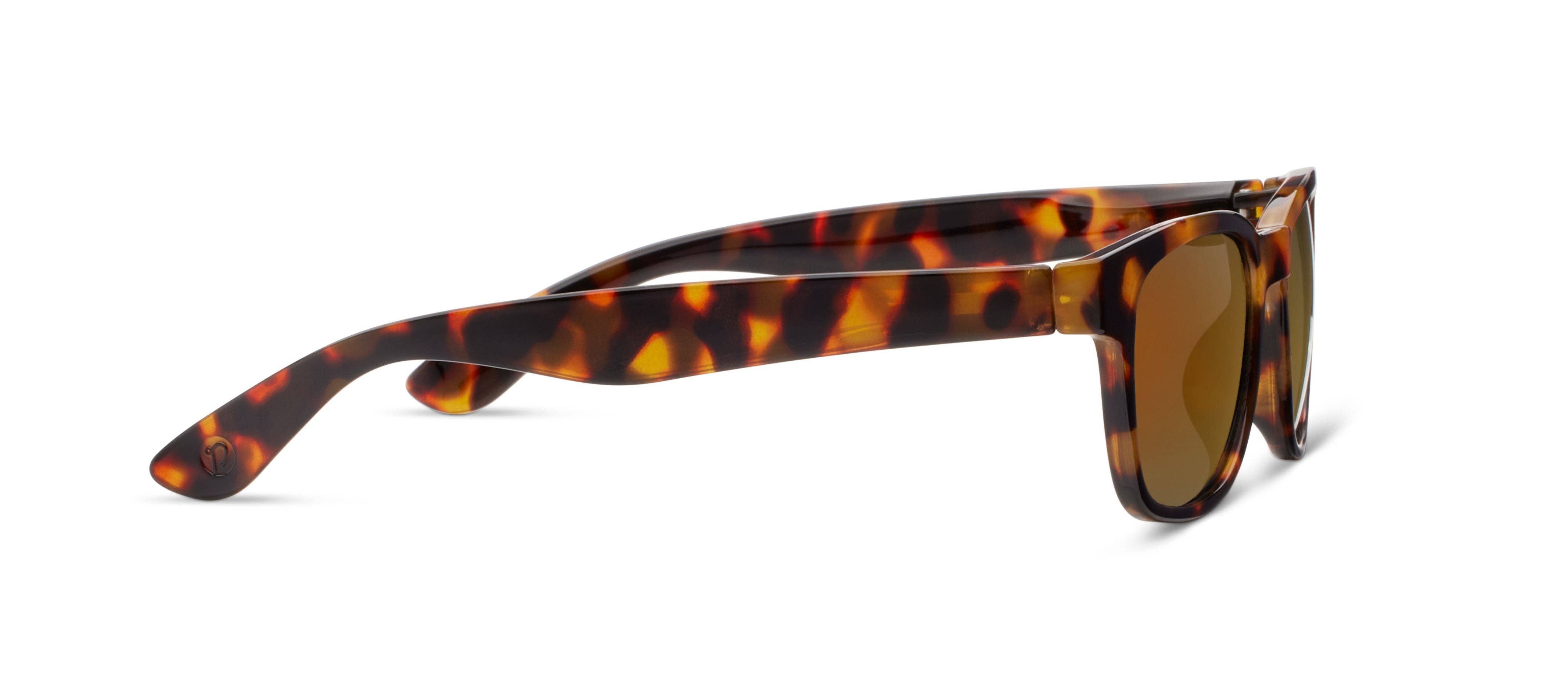 Peepers 18th Hole Sunglasses in Tortoise, side view of the mottled brown temple arm