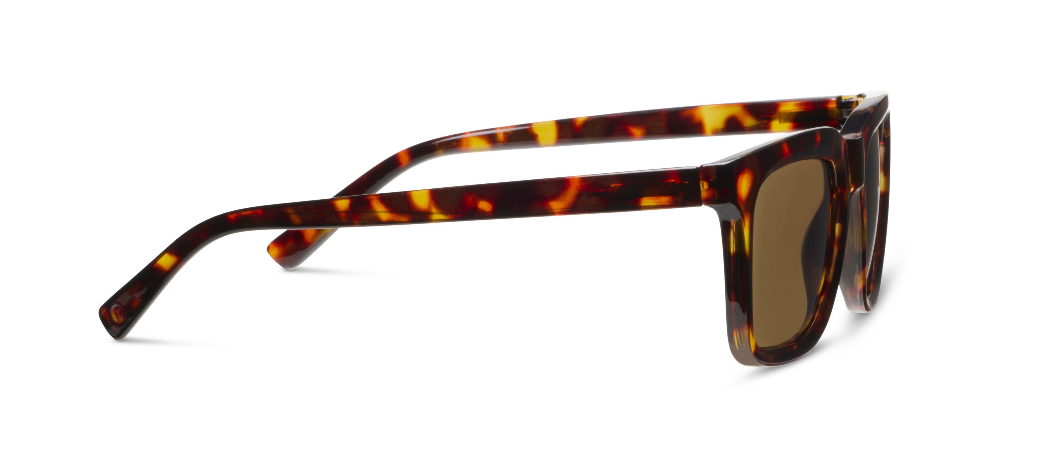 Peepers Airplane Mode Sunglasses in dark tortoise, side view of the mottled temple arm