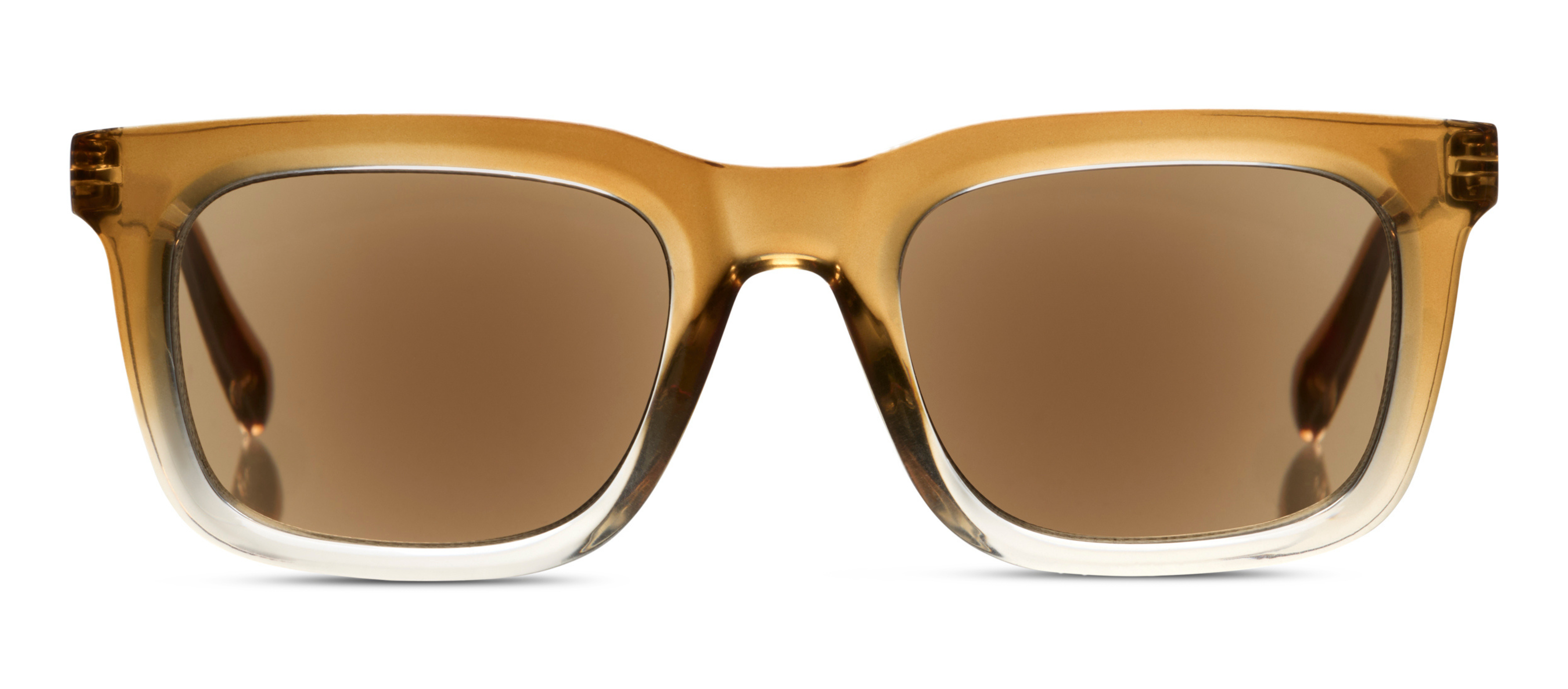 Peepers Airplane Mode Sunglasses in Golden Ombre, front close-up of the amber-to-clear frame