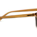 Peepers Airplane Mode Sunglasses in Golden Ombre, side view of the amber temple arm