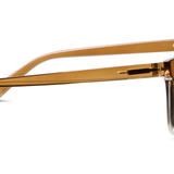 Peepers Airplane Mode Sunglasses in Golden Ombre, side view of the amber temple arm