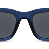 Peepers Airplane Mode Sunglasses in navy, front close-up of the square frame