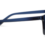 Peepers Airplane Mode Sunglasses in navy, side view of the translucent blue temple arm