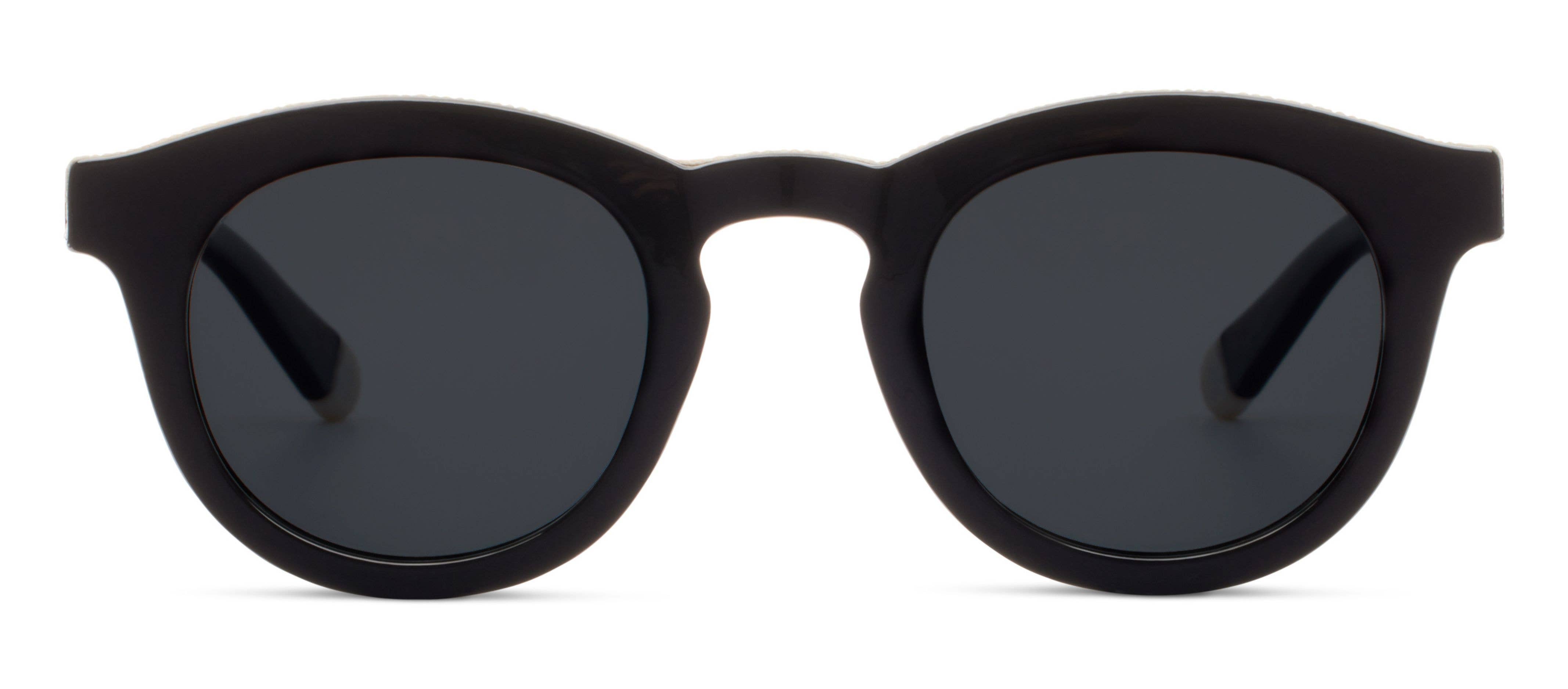Peepers Beverly Shores Sunglasses in black, close-up of the round frames and dark lenses