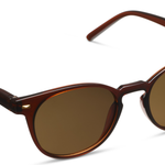 Peepers Boho II Sunglasses in Brown, round tortoise-brown frames with brown lenses, angled view