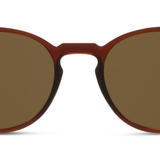 Peepers Boho II Sunglasses in Brown, close-up of the round frames and brown lenses