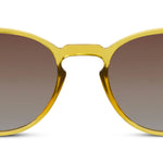 Peepers Boho II Sunglasses in translucent honey yellow, close-up of the round frames