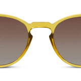 Peepers Boho II Sunglasses in translucent honey yellow, close-up of the round frames