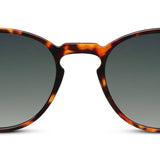 Peepers Boho II Sunglasses in tortoise, close-up of the round frames and green lenses