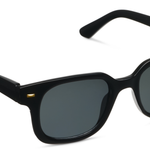 Peepers Clubhouse Sunglasses in Black, rectangular frames with dark lenses, angled view