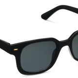 Peepers Clubhouse Sunglasses in Black, rectangular frames with dark lenses, angled view