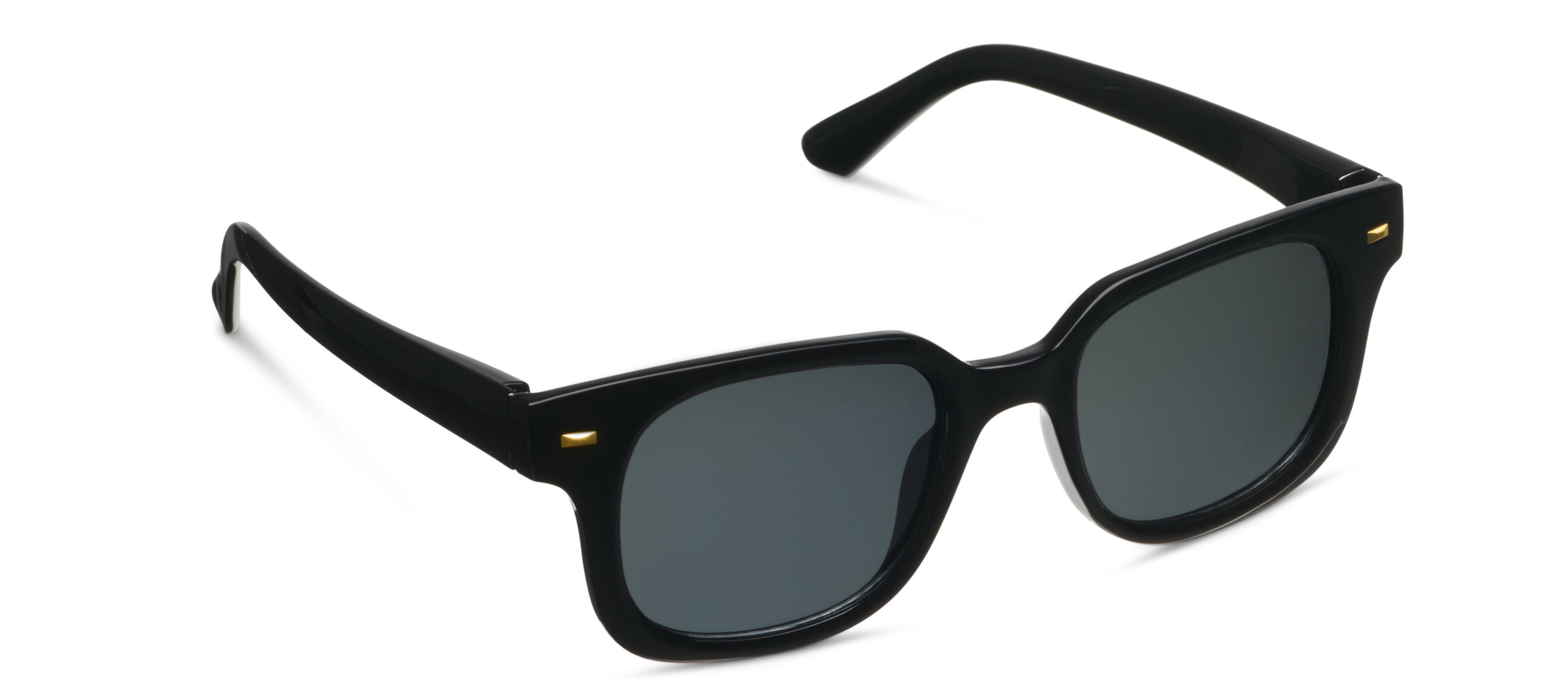 Peepers Clubhouse Sunglasses in Black, rectangular frames with dark lenses, angled view