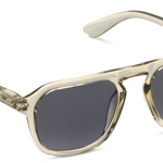 Peepers Deep Dive Sunglasses in Fog, translucent pale green aviator-style frames with gray lenses, angled view