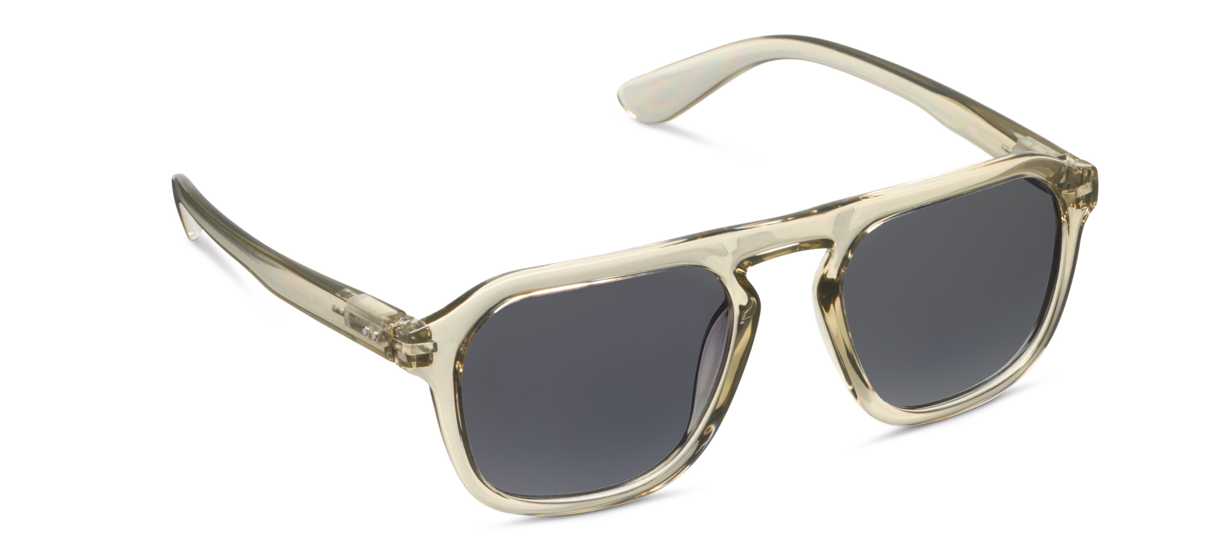 Peepers Deep Dive Sunglasses in Fog, translucent pale green aviator-style frames with gray lenses, angled view