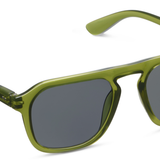 Peepers Deep Dive Sunglasses in olive green aviator-style frames with gray lenses, angled view