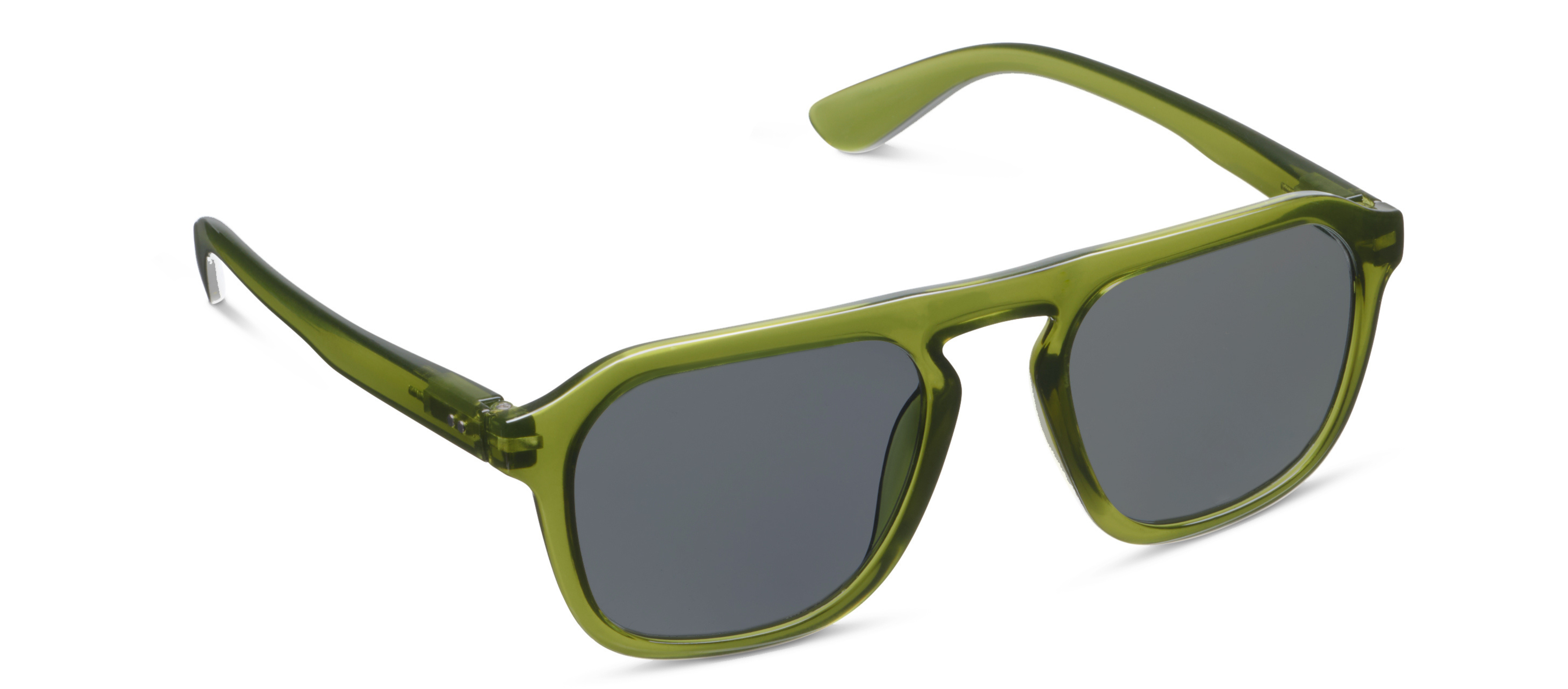 Peepers Deep Dive Sunglasses in olive green aviator-style frames with gray lenses, angled view