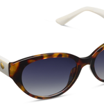 Peepers En Route Sunglasses in Tortoise/White, tortoise cat-eye frames with white temple arms, angled view
