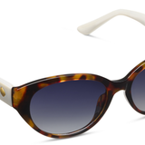 Peepers En Route Sunglasses in Tortoise/White, tortoise cat-eye frames with white temple arms, angled view