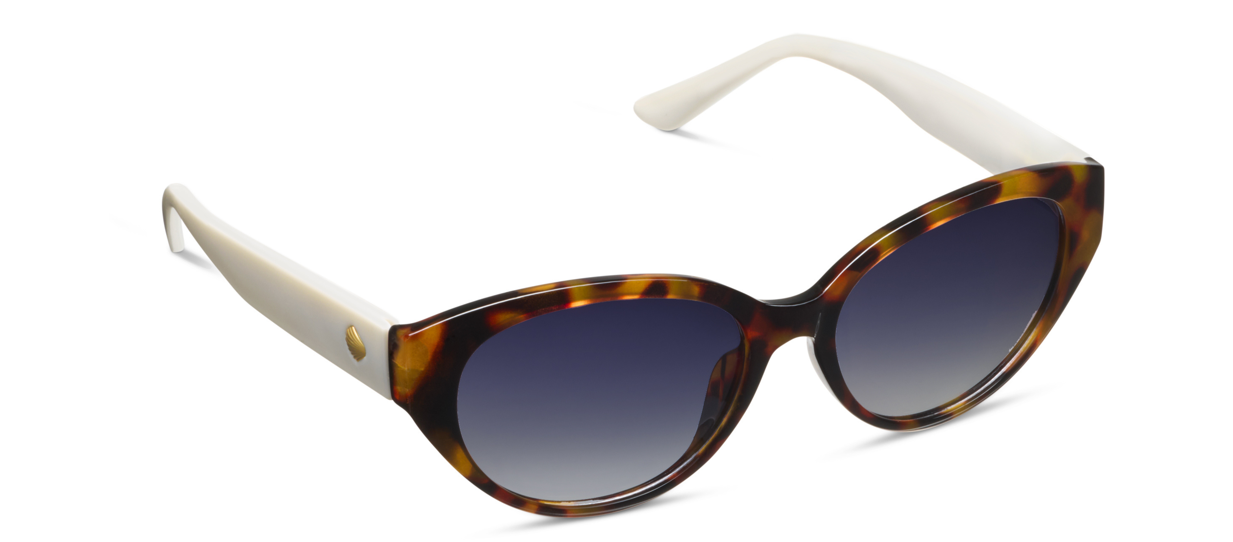 Peepers En Route Sunglasses in Tortoise/White, tortoise cat-eye frames with white temple arms, angled view