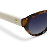 Peepers En Route Sunglasses in Tortoise/White, close-up of the frame corner and hinge