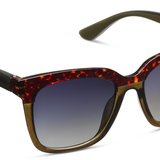 Peepers Frenchy Sunglasses in Green/Leopard Tortoise, square frames with gradient lenses, angled view
