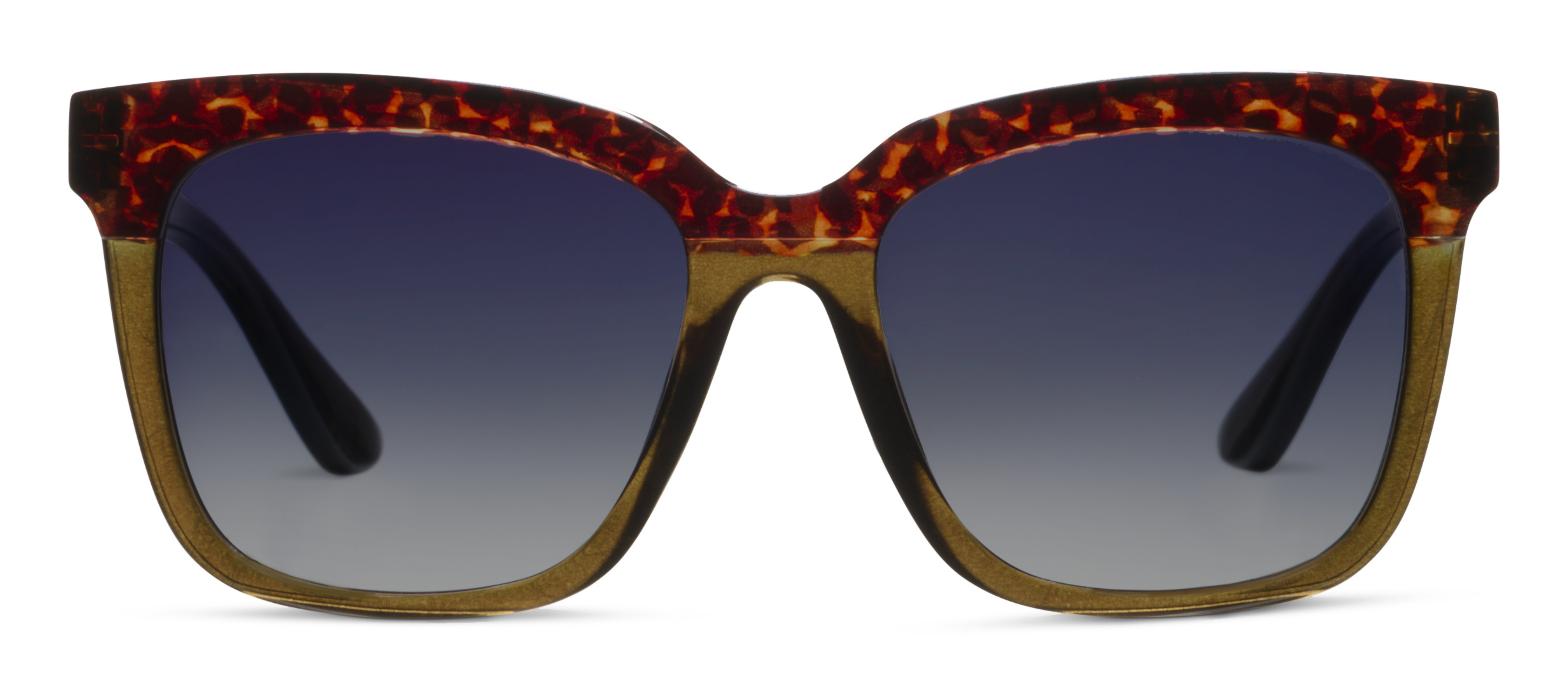 Peepers Frenchy Sunglasses in Green/Leopard Tortoise, front view of the square frames