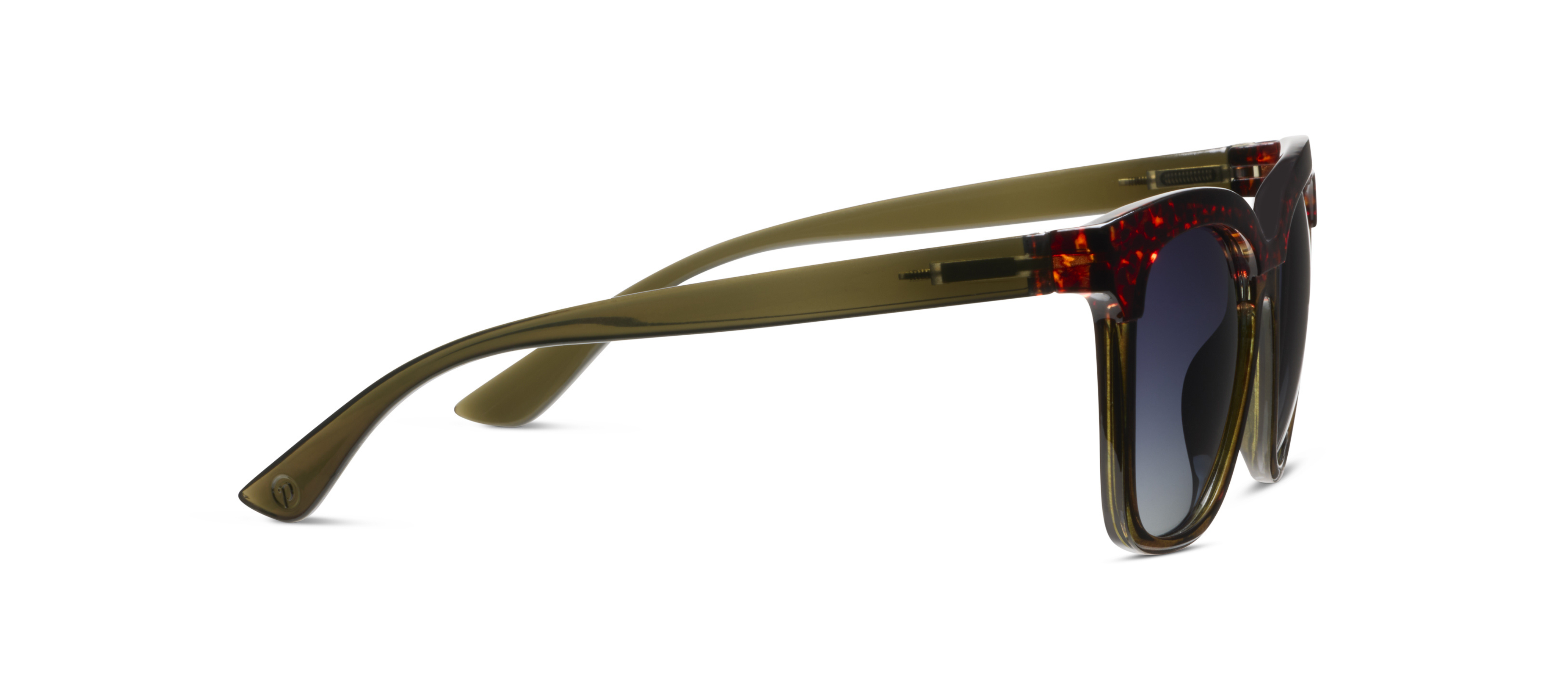 Peepers Frenchy Sunglasses in Green/Leopard Tortoise, side view of the olive green temple arm