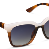 Peepers Frenchy Sunglasses in Mocha Tortoise/Cream, square frames with a cream top bar and gradient lenses, angled view