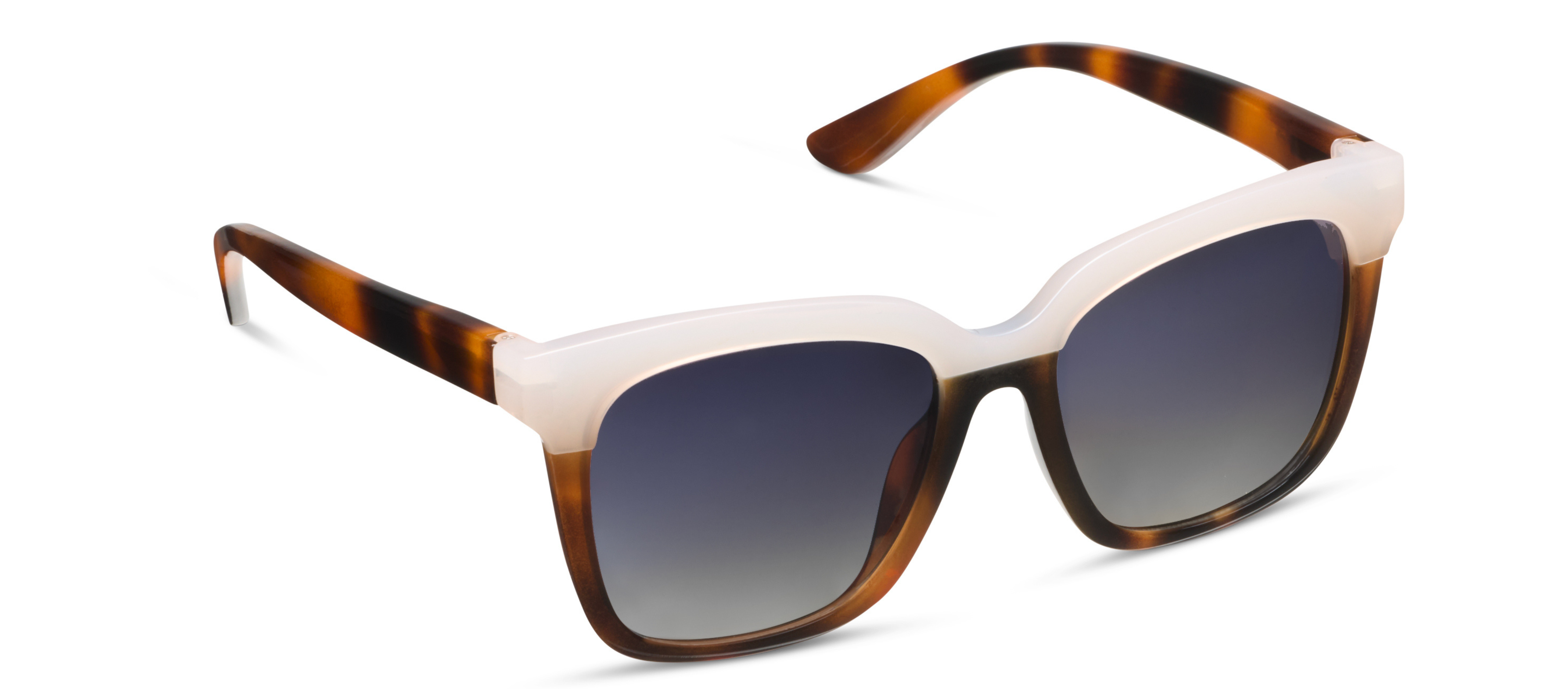 Peepers Frenchy Sunglasses in Mocha Tortoise/Cream, square frames with a cream top bar and gradient lenses, angled view