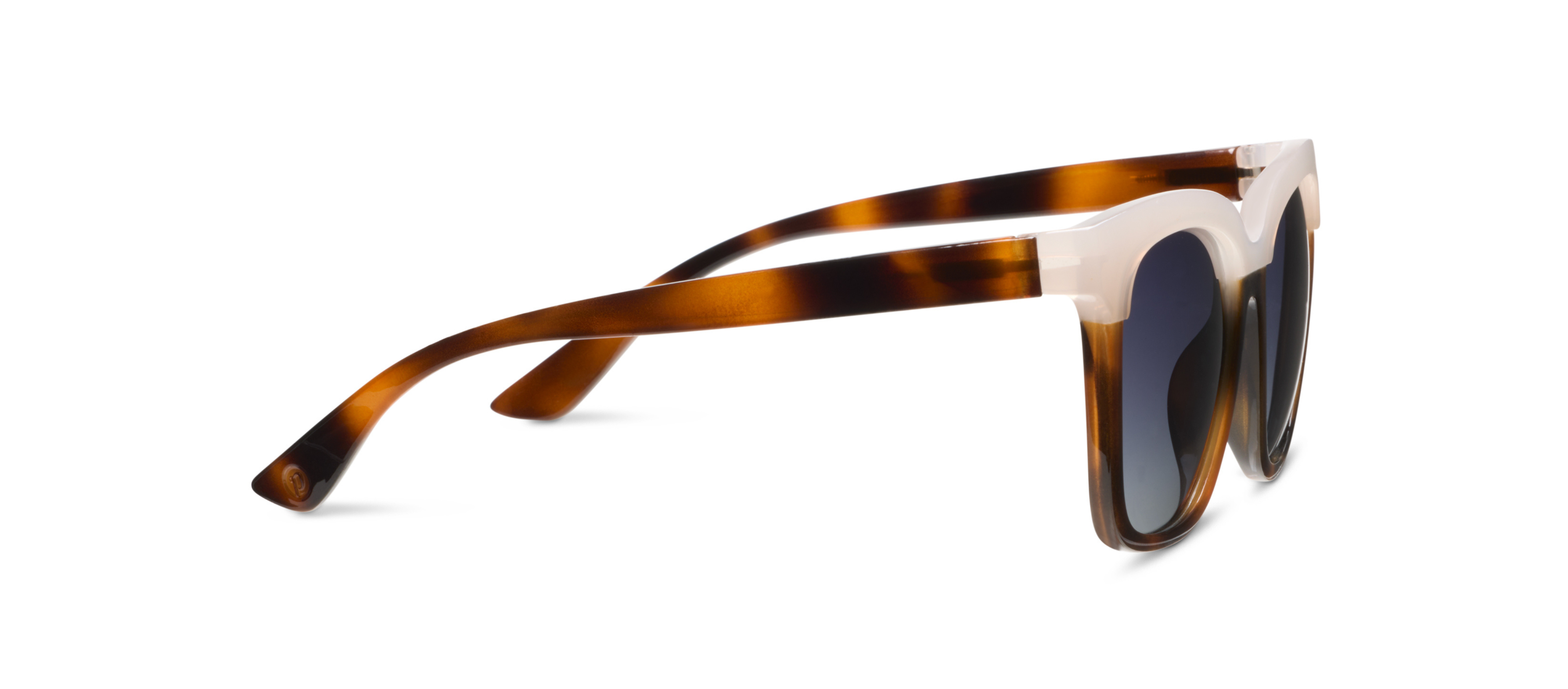 Peepers Frenchy Sunglasses in Mocha Tortoise/Cream, side view of the tortoise temple arm