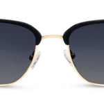 Peepers Houston Sunglasses in Black, front view of the browline frames with gold rims