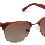 Peepers Houston Sunglasses in Brown, browline frames with gold accents and brown gradient lenses, angled view