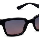 Peepers Myrtle Sunglasses in Black, square frames with gradient lenses, angled view