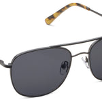 Peepers Palermo Sunglasses in Black, metal aviator frames with dark lenses and tortoise tips, angled view