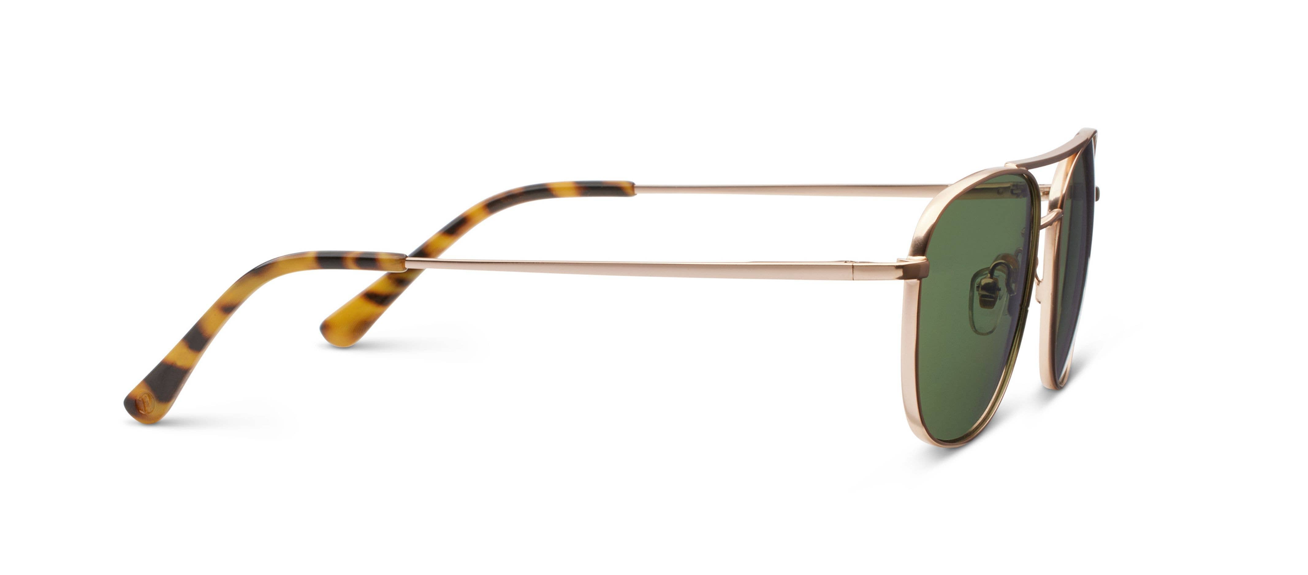 Peepers Palermo Sunglasses in Gold, side view of the temple arm with tortoise tip
