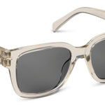 Peepers Paloma Sunglasses in Fog, translucent pale gray square frames with dark lenses, angled view