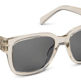 Peepers Paloma Sunglasses in Fog, translucent pale gray square frames with dark lenses, angled view