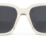 Peepers Paloma Sunglasses in Fog, close-up of the frame and dark lens