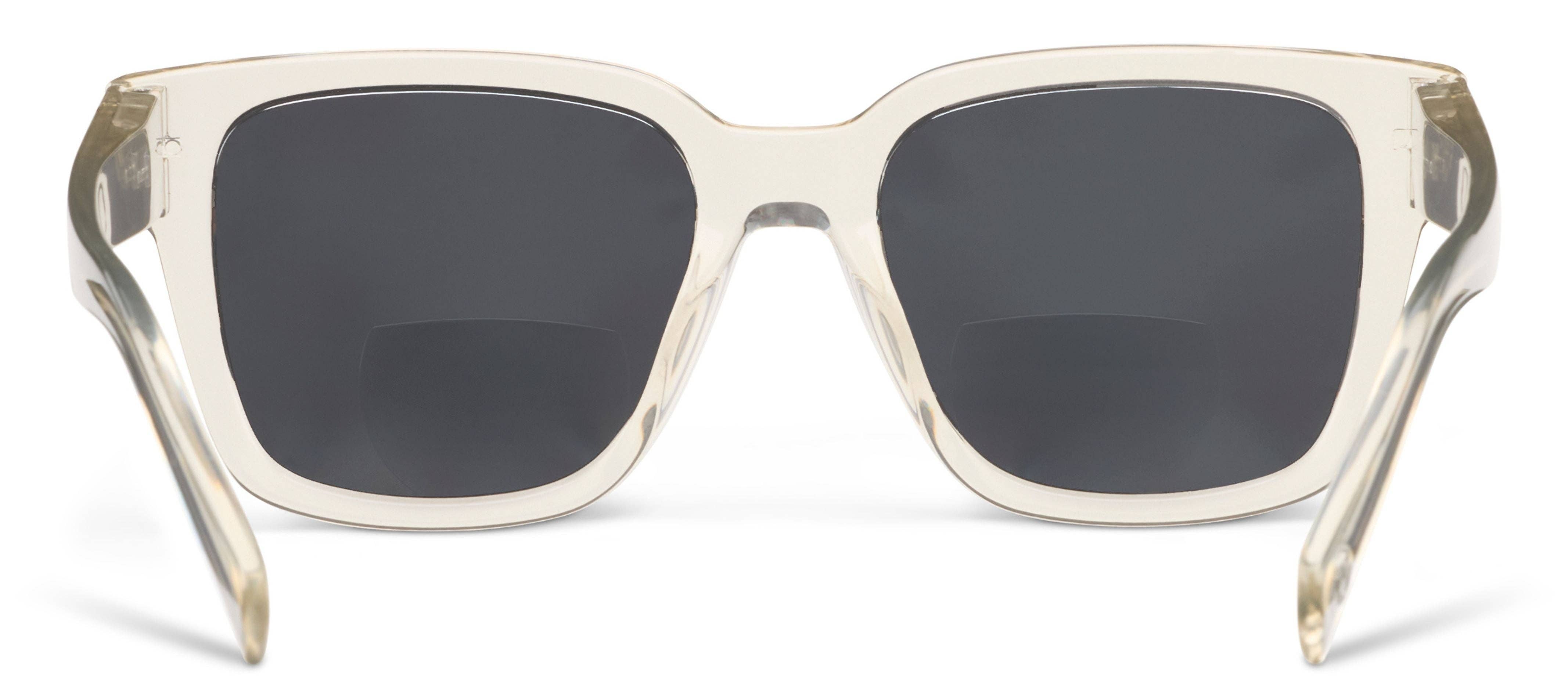 Peepers Paloma Sunglasses in Fog, close-up of the frame and dark lens