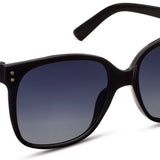 Peepers Poolside Sunglasses in Black, square frames with gradient lenses, close-up angle