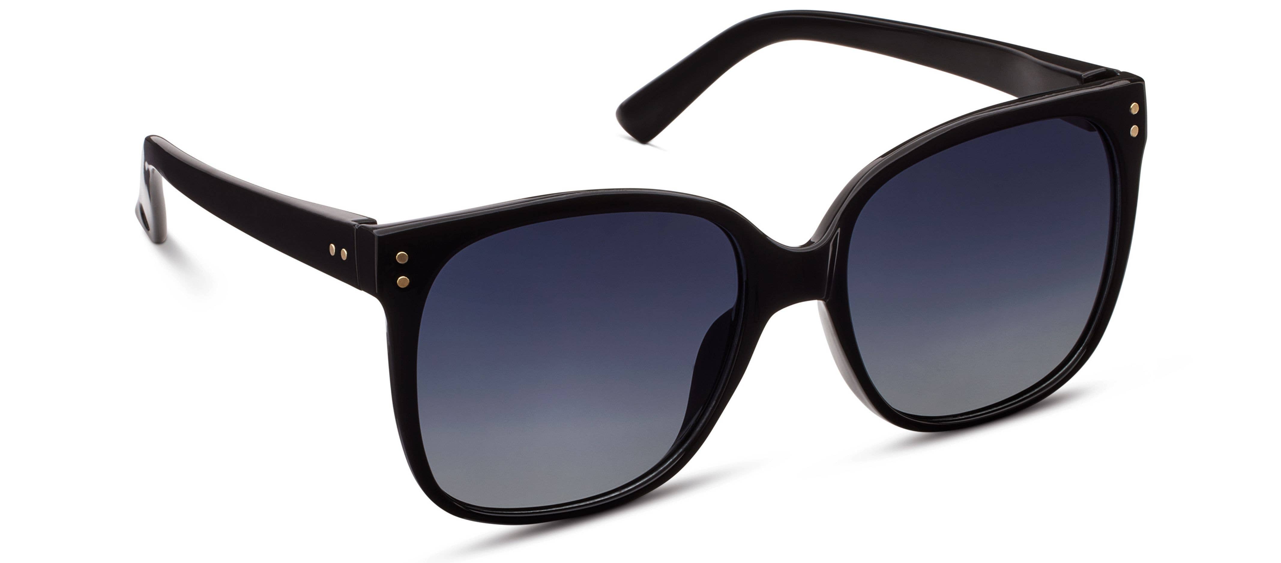 Peepers Poolside Sunglasses in Black, square frames with gradient lenses, close-up angle