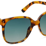 Peepers Poolside Sunglasses in Tokyo Tortoise, square frames with green gradient lenses, close-up angle
