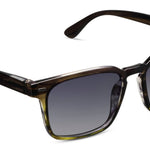 Peepers Shasta Sunglasses in black and olive gradient square frames with gray lenses, angled view