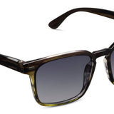 Peepers Shasta Sunglasses in black and olive gradient square frames with gray lenses, angled view