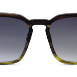 Peepers Shasta Sunglasses in black and olive gradient, front view of the square frames