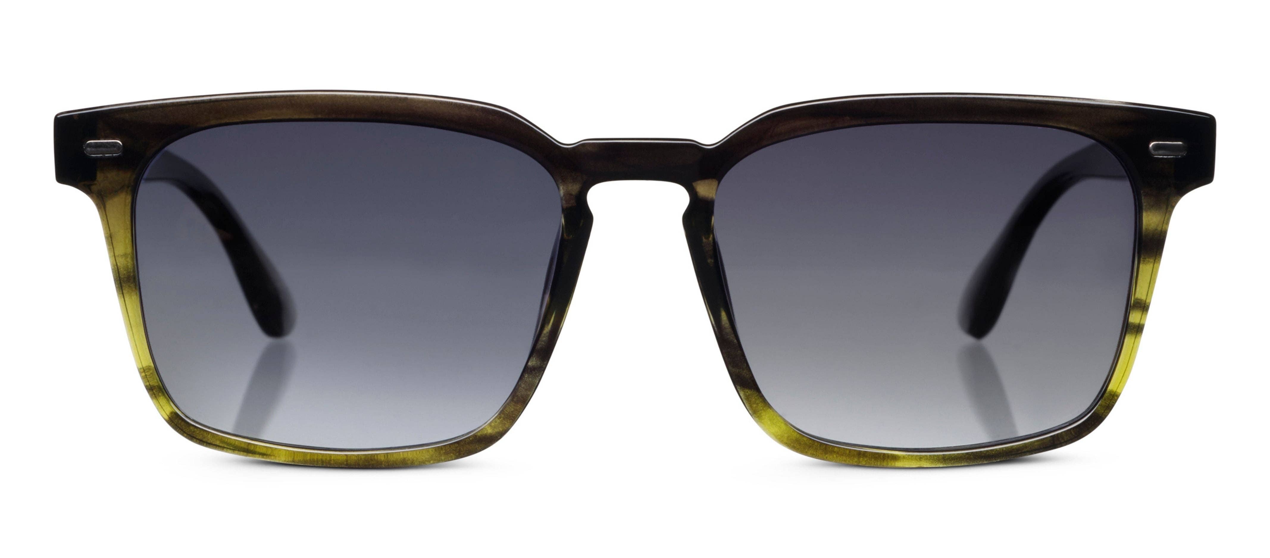 Peepers Shasta Sunglasses in black and olive gradient, front view of the square frames