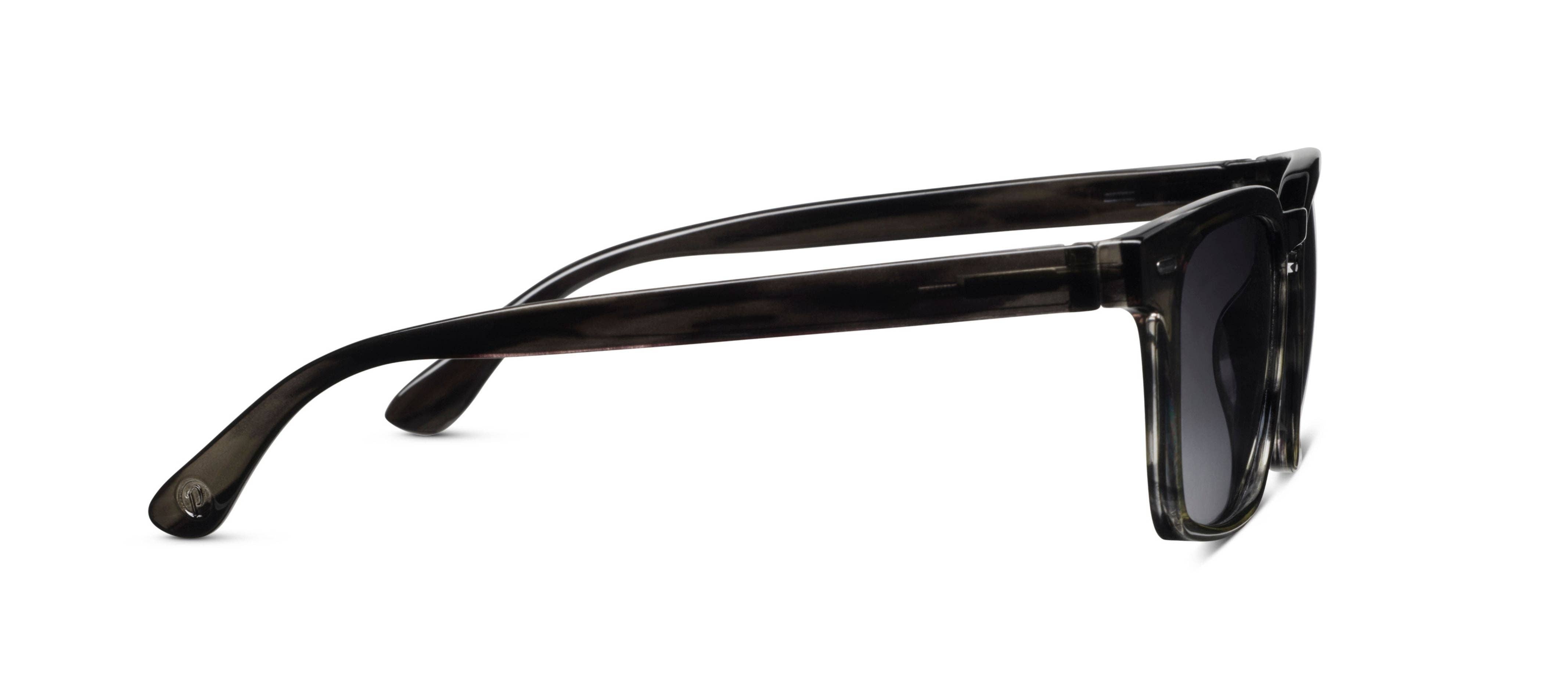 Peepers Shasta Sunglasses in black and olive gradient, side view of the temple arm