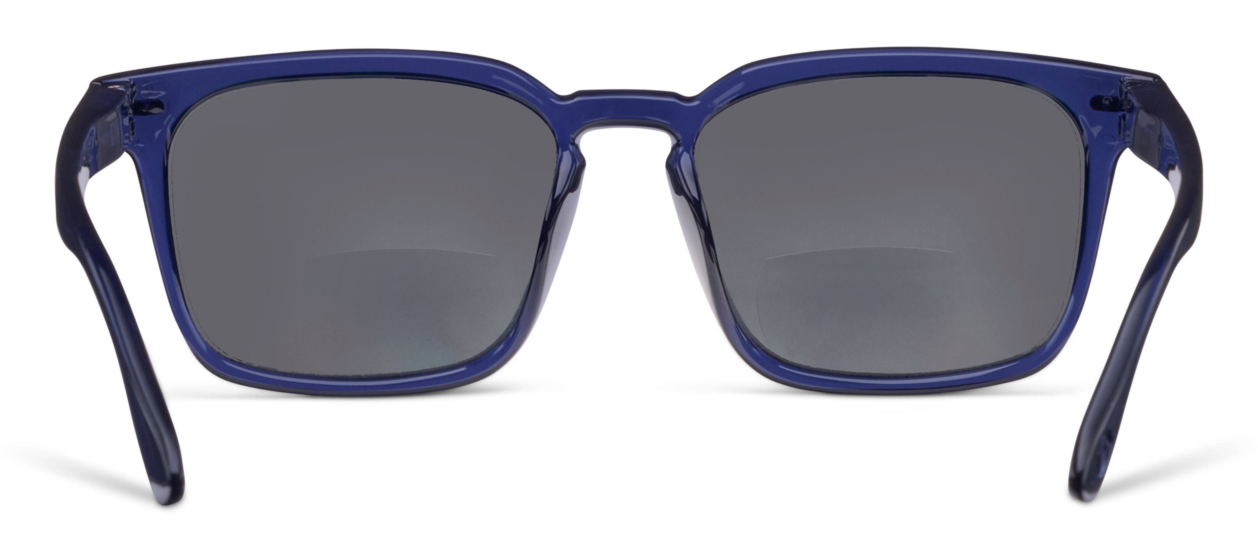 Peepers Shasta Sunglasses in Blue, close-up of the frame and gray lens
