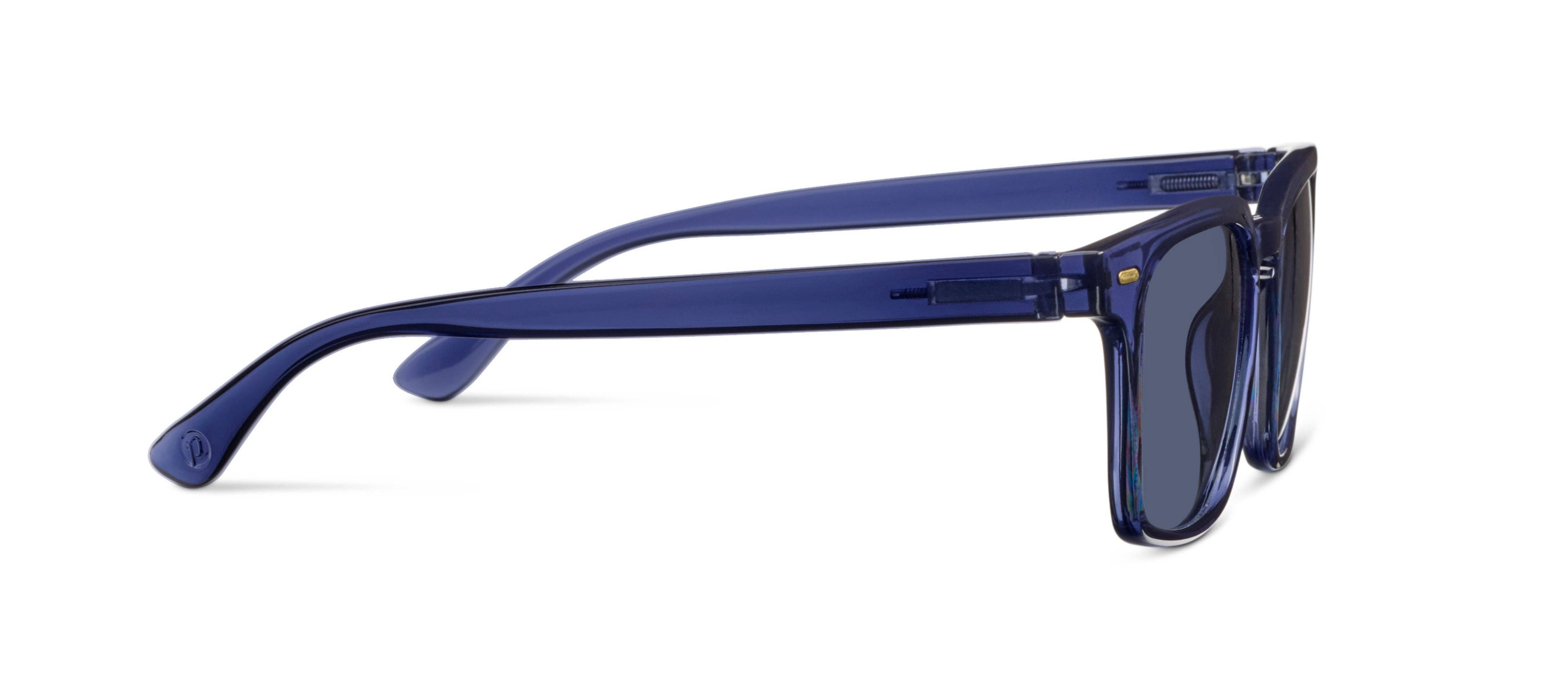 Peepers Shasta Sunglasses in Blue, side view of the temple arm