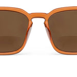 Peepers Shasta Sunglasses in Tan, close-up of the frame and brown lens